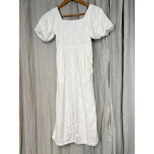 Nordstrom White Floral Textured Puff Sleeve Jumpsuit Square Neck Size 8